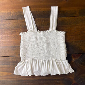 Urban Outfitters White Smocked Ruffle Wide Strap Cropped Tank Top Women's Small